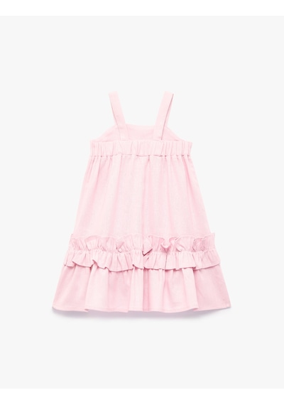 Koton Kare Yaka Kolsuz Keten Ve Viskon Karışımlı Fırfırlı Elbise Pembe 6smg80095aw Gül