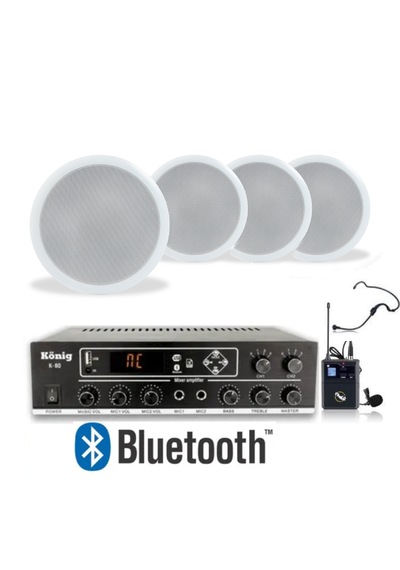 4 Lü Tavan Hoparlörlü Yaka Mikrofonlu Bluetooth Anfi Ses Sistemi