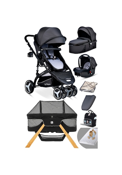 Baby Home Yeni Doğan 9 İn 1 Full Takım 945 Travel Sistem Bebek Arabası Angel Sepet Anne Yanı Beşik Füme - Siyah