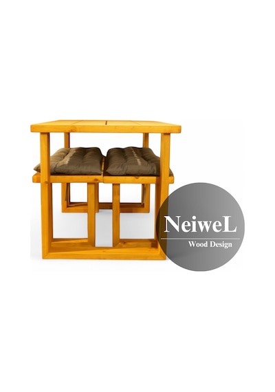 Neiwel Garden Avex Doğal Ahşap Banklı Bahçe Masa Takımı-70-100 Takım Açık Ceviz