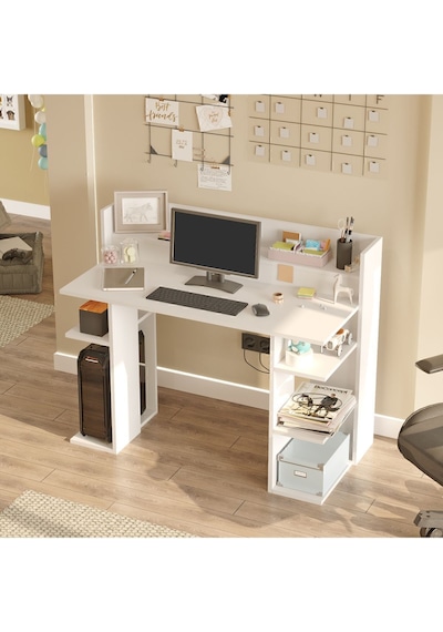Pantego 124cm Çalışma Masası Bilgisayar Masası Raflı Beyaz Pan1-w Beyaz