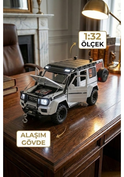 1:32 Mercedes G63 Brabus Metal Diecast Model Araba - Sesli Işıklı Çek Bırak Oyuncak Jip Beyaz