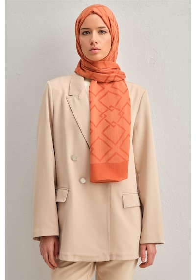 Armine Tencel İpek Zincir Desen Şal 32106 Turuncu