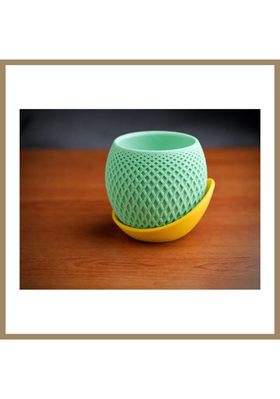 Bezos 3d Baskı Küre Saksı - Kafes Dokulu İki Parçalı Dekoratif Saksı - Mint-sarı 22