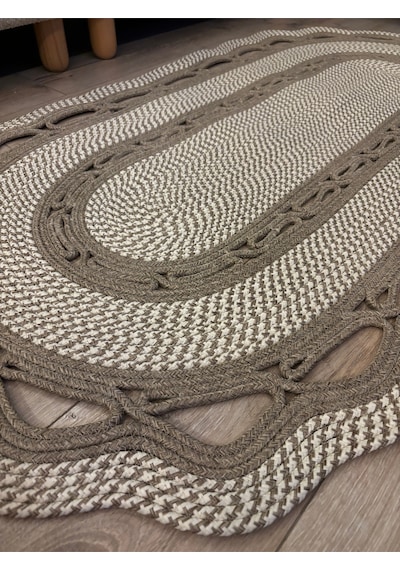 Mavaux Sarmaşık Model Oval Hasır Görünümlü Jüt Kilim Paspas Halı Taş