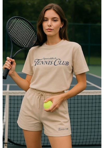 Rich Kadın Sporty Kısa Kollu Bisiklet Yaka Oversize T-shirt Ve Şortlu Alt Üst Takım Tenis İkili Takım Çok Renkli