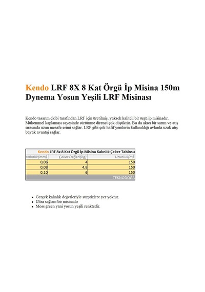 Kendo 150M Lrf 8X 8 Kat Örgü Ip Misina Dynema Yeşil