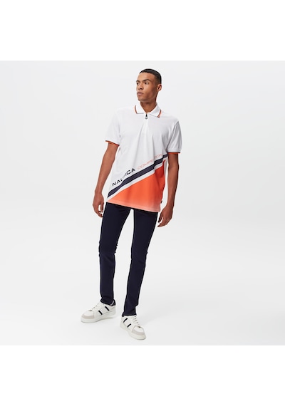 Nautica Erkek Beyaz Classic Fit Kısa Kollu Polo Renk Bloklu K35428t Beyaz