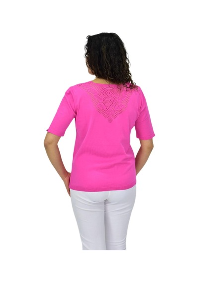 Kadın Yarım Kol V Yaka Yaka Sırt Detaylı Triko Tişöt 12835 Bgl-st04657 Pembe