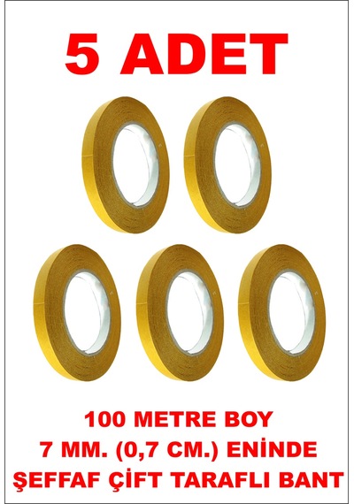Çift Taraflı Şeffaf Bant 100 M. 7 Mm 5 Adet