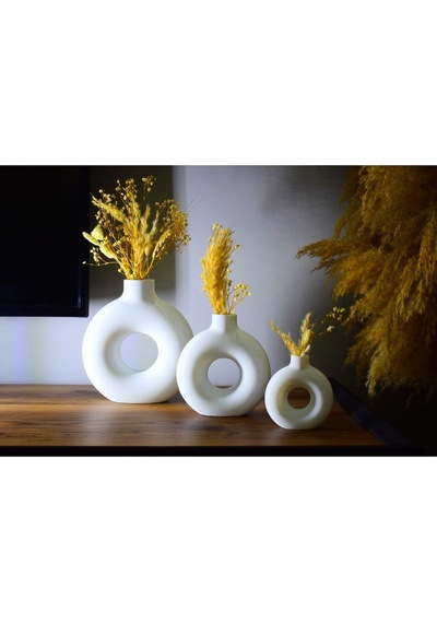 20cm Donut Vazo. Plastik Halka Vazo. Beyaz Modern Vazo