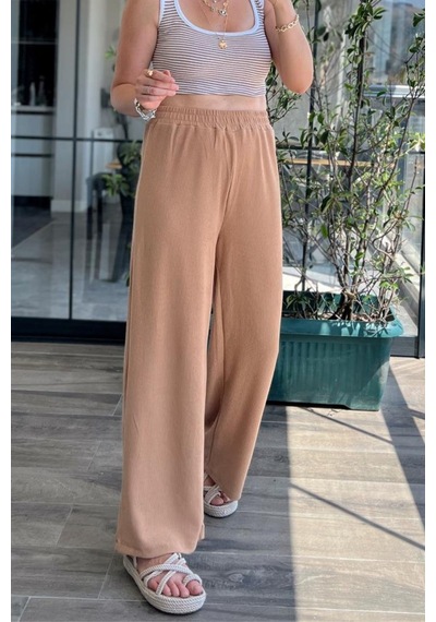 Trend Alisse Beli Lastikli Cepli Bol Paça Kadın Pantolon Vizon Camel - Vizon