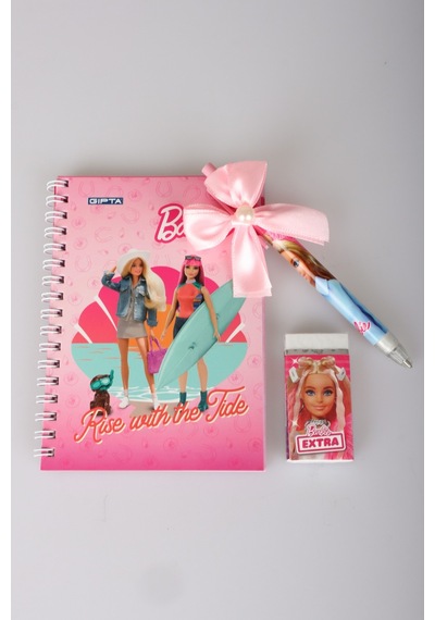 X Dekomus Lisanslı Barbie A6 Bloknot, Kurdele Başlıklı Uçlu Kalem Ve Silgi Seti Diğer