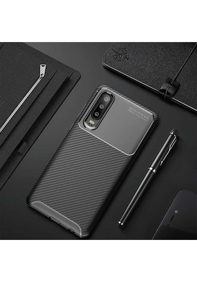 Huawei P30 Kılıf Kamera Çıkıntılı Karbon Fiber Dokulu Renk Atmaz Kapak Negro