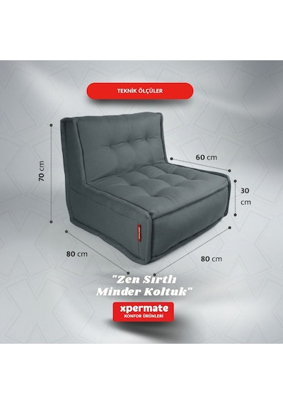 Xpermate Zen Sırtlı Minder İskandinav Tarzı Minder 80x60 Antrasit
