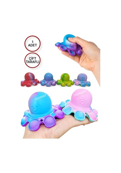 Toyfest Push Popper Flip Octopus Yumuşak Stress Giderici Çift Taraflı Anahtarlık