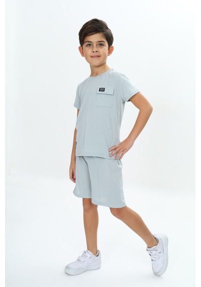 Toontoy Kids Toontoy Erkek Çocuk Fırça Desenli Yazı Baskılı Şortlu Takım Yeşil