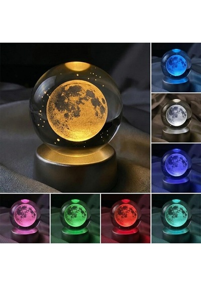 Ayrex Senon Dolunay Kristal Cam Küre Renk Değiştiren Led Işıklı Gece Lambası Dekoratif Hediyelik