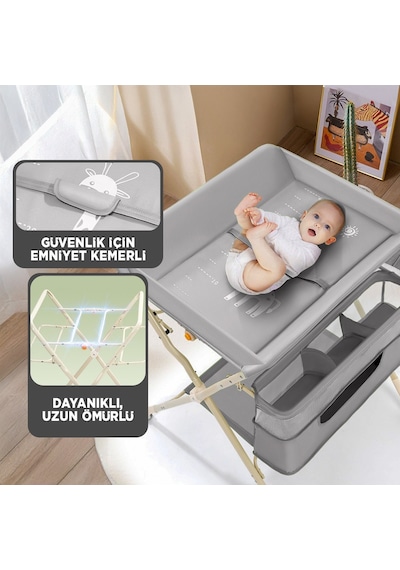 Portatif Bebek Alt Değiştirme Bakım Masası Sepetli Organizer Katlanabilir Taşınabilir İstasyon Tekerlekli Askılık Gri Portatif Bebek Alt Değiştirme Bakım Masası Sepetli Organizer Katlanabilir Taşınabilir İstasyon Tekerlekli Askılık Gri
