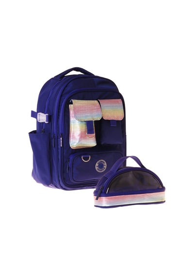 Kaukko Navy Blue Rainbow Kız Çocuk Lacivert - Çok Renkli Okul Sırt Çantası Ve Kalem Çantası Seti - Setkk-k1863c