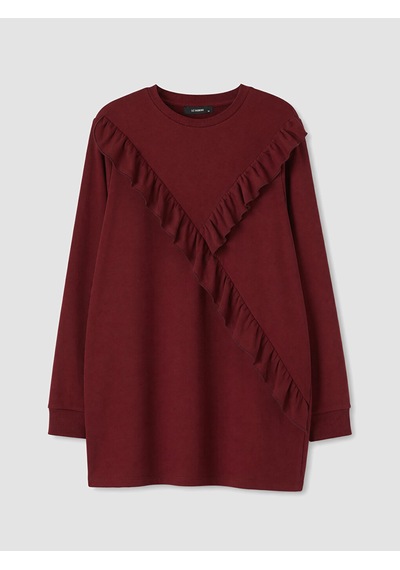 LC Waikiki Lc Waıkıkı Bordo Bisiklet Yaka Fırfırlı Kadın Sweatshirt Tunik