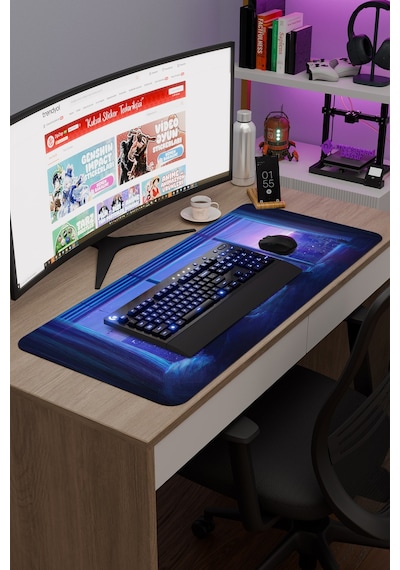 Dijital Kedili Kız V1 90x40 Xxl Gaming Kauçuk Kaymaz Taban Mouse Pad Fare Altlığı