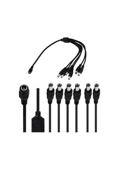 Wozlo Dc 12v 6 Port Power Jak Jack Çoklayıcı Kablo 6 Erkek/1 Dişi Uç - 40cm
