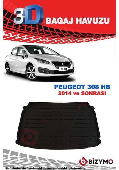 Peugeot 308 Hb 2014 ve Sonrası 3D Bagaj Havuzu Bizymo