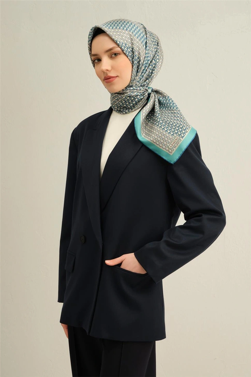 Armine Klasik Desenli Saf İpek Twill Eşarp 9319d 50 Yeşil