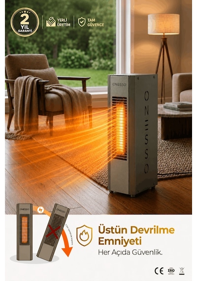 Onesso Pro 4000w Sessiz Elektrikli Fanlı Isıtıcı - 3 Modlu Termostatlı 40m²'ye Kadar Etkili, 2sn Hızlı Isınma, Ev & Ofis & Atölye 2 Yıl li