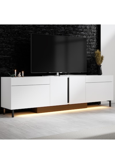 Paris Siyah Demir Ayaklı Rgb Led Işık Sistemli Beyaz Tv Ünitesi Tv Sehpası Beyaz - Siyah