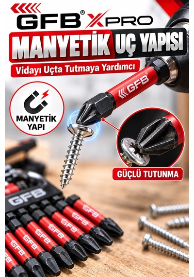 Gfb Xpro 10 Parça 50 Mm Anahtarlıklı Manyetik Tornavida Uç Seti 1/4" S2