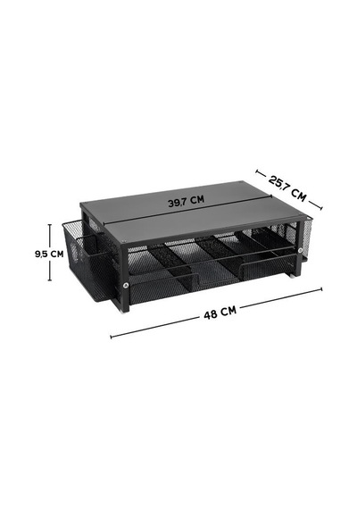 Temel Siyah Metal Mesh Monitör Yükseltici Stand Çekmeceli Kalemlikli Masaüstü Organizer 9210