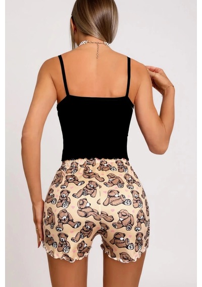 Modadua Renkli Ayıcık Desenli Askılı Şortlu Kadın Pijama Takımı
