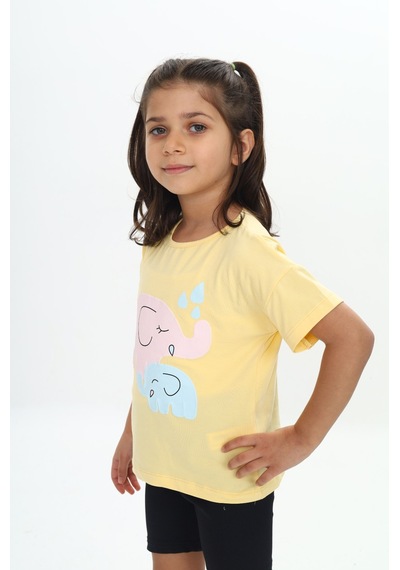 Toontoy Kids Toontoy Kız Çocuk Fil Baskılı Tişört Sarı