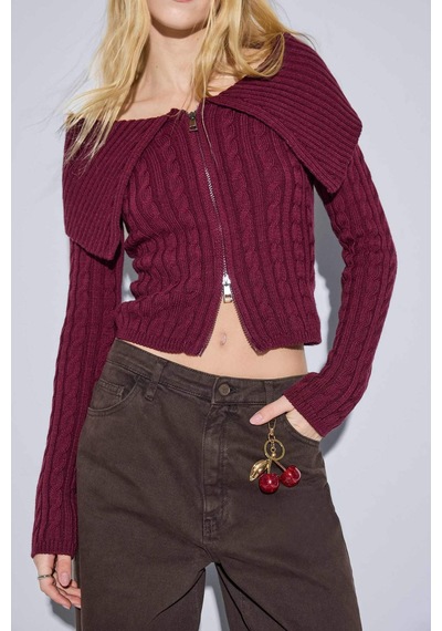 Defacto Regular Fit Açık Omuz Hırka E8263ax25wnbr456 Bordo