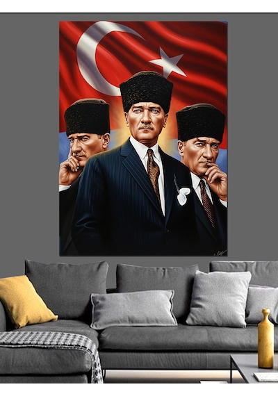 Ahşap Tablo Türk Bayrağı Ve Atatürk Portresi