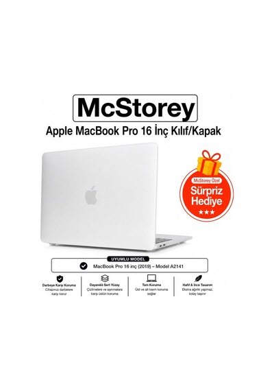 Macbook Pro 16 Touch Bar Uyumlu Sert Kapak Hardcase Mat Yüzey İnce Hafif Darbe Çizilme Koruma A2141 Şeffaf