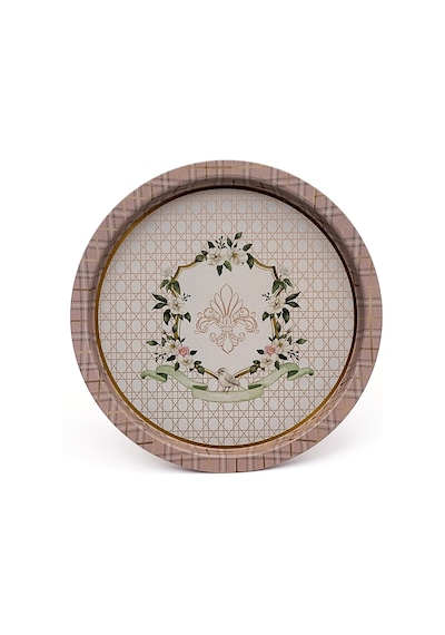 Rosy Desenli Yuvarlak Metal Tepsi, 37 Cm
