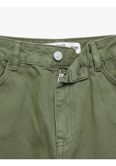 Koton Pamuklu Normal Bel Düğmeli Cepli Uzun Kesim Düz Paça Pantolon - Straight Jeans Haki 7wal40118mw