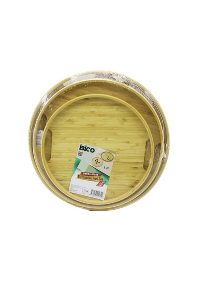 Yuvarlak - 3 Boy Bambu Ahşap Tepsi Seti 30--35--38cm Bx40