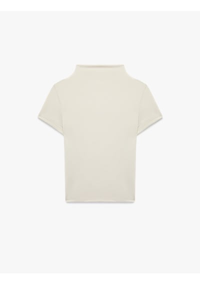 Koton Modal Kumaş Slim Fit Drapeli Kısa Kollu Geniş Dik Yaka Bluz Ekru 7wak70002ek