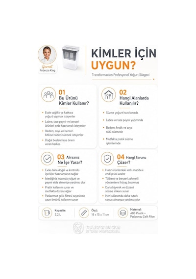 Transformacion 2 Adet Profesyonel Yoğurt Süzgeci, 2.2l Büyük Kapasiteli, Paslanmaz Çelik Filtreli Ev Yapımı Yoğu Diğer