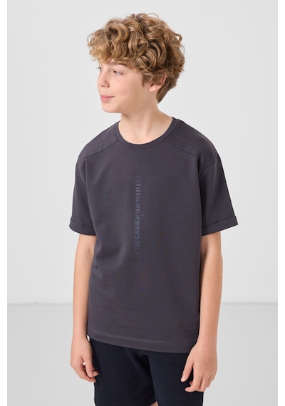 Tommylife Antrasit Pamuklu Yumuşak Dokulu Oversize Baskılı Erkek Çocuk T-shirt - 11301 Antrasit