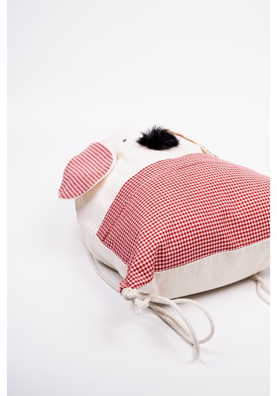 Fabric Craft Bag Çocuk Sırt Çantası Kırmızı Köpek Figürlü Krem - Kırmızı