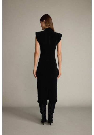 Defacto Fitted Dik Yaka Kolsuz Midi Elbise G0395ax25smbk81 Siyah