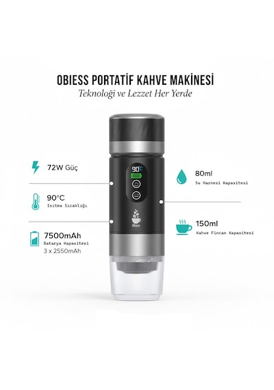 Obiem Obiess 72 W Taşınabilir Espresso Kahve Makinesi