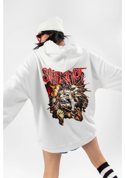 Startmore Slipknot Sırt Baskılı Beyaz Oversize Unisex Beyaz