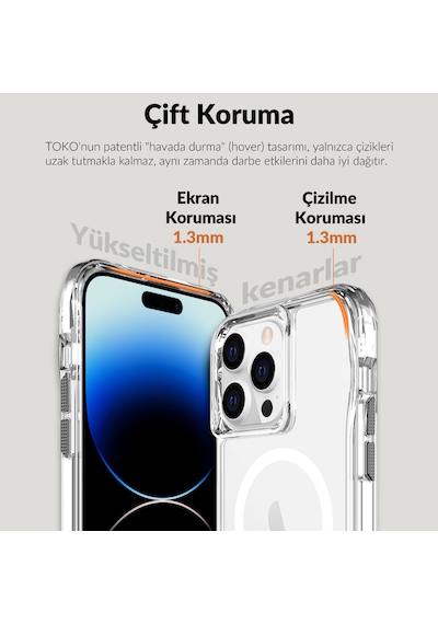 Bix iPhone Uyumlu 13 Pro / 14 Pro Octagon Hava Yastıklı Magsafe Kılıf Maksimum Korumalı Antrasit Kristal Şeffaf