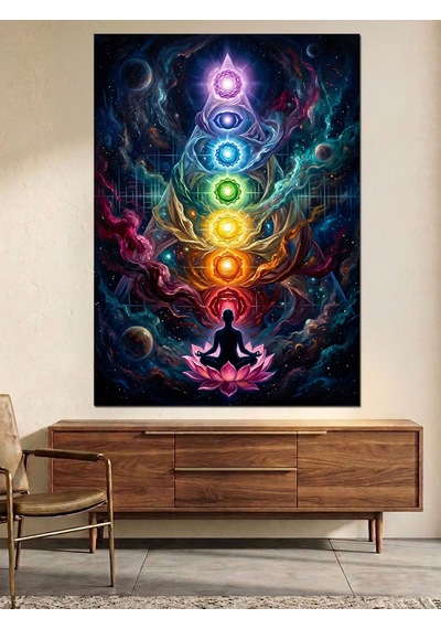 Yedi Çakra Meditasyon Enerji Tablosu Dekoratif Kanvas - Mdf Ahşap Tablo